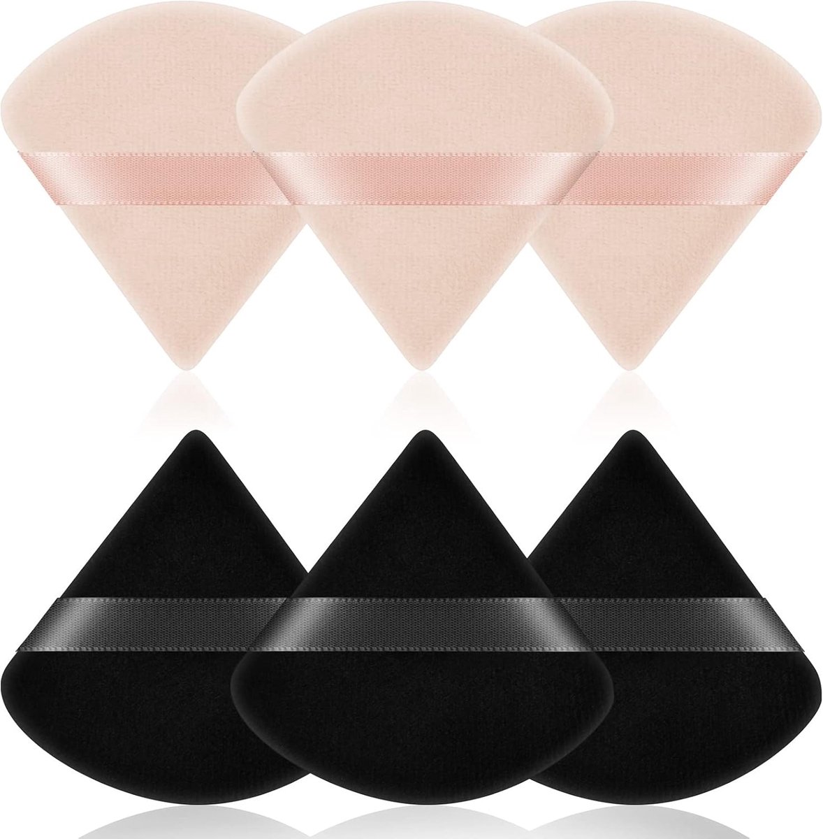 Thijox - 6 Stuks Driehoekige Make-Up Poederkwasten en Gezichtssponzen, Wasbaar en Herbruikbaar, Perfect voor Los Poeder en Foundation, Zwart en Huidsk