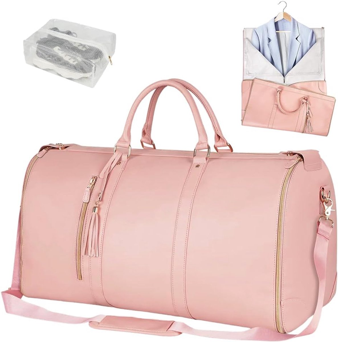 SnelShoppen - Vouwbare Reistas, Grote Waterdichte Opvouwbare Tas van PU Materiaal, Convertible Handbagage in Roze voor Weekendtrips en Zakenreizen