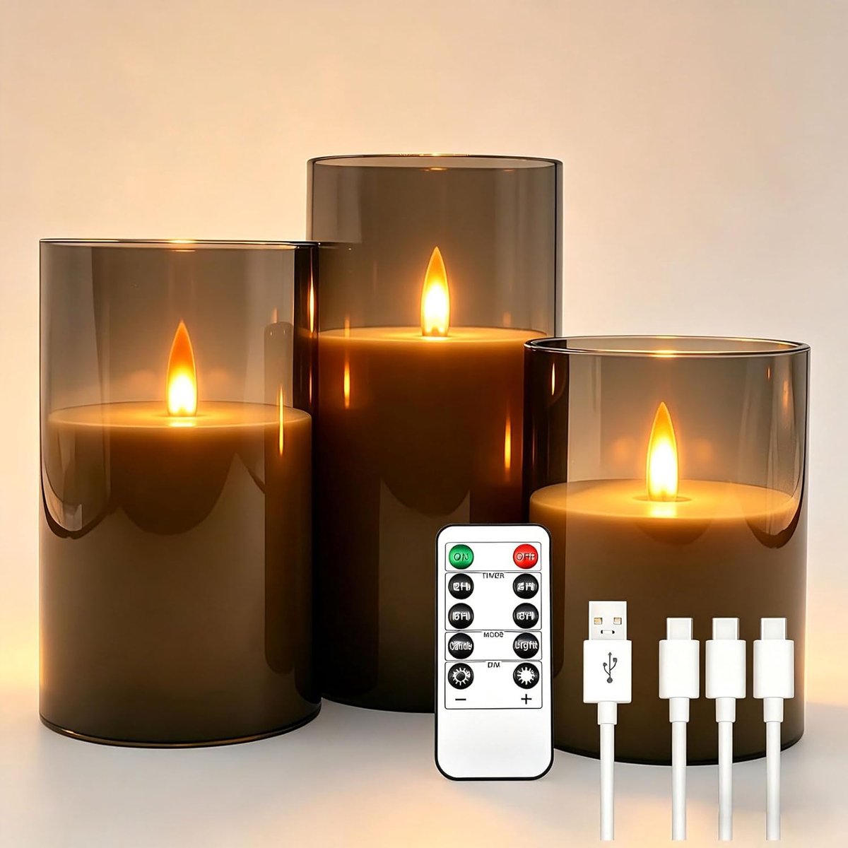 SnelShoppen - 3x Oplaadbare Flameless Kaarsen met Afstandsbediening en Timerfunctie - Type-C Oplaadbare LED Kaarsen, Tot 240 Uur Brandduur - Perfect v
