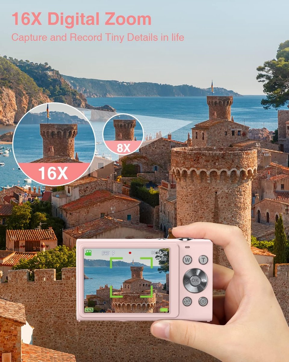 SnelShoppen - Digitale Camera 1520P Autofocus FHD 48MP Vlogging Camera met 2,8 inch Scherm, 16X Digitale Zoom, Draagbare Mini Camera voor Kinderen, Ti thumbnail 3