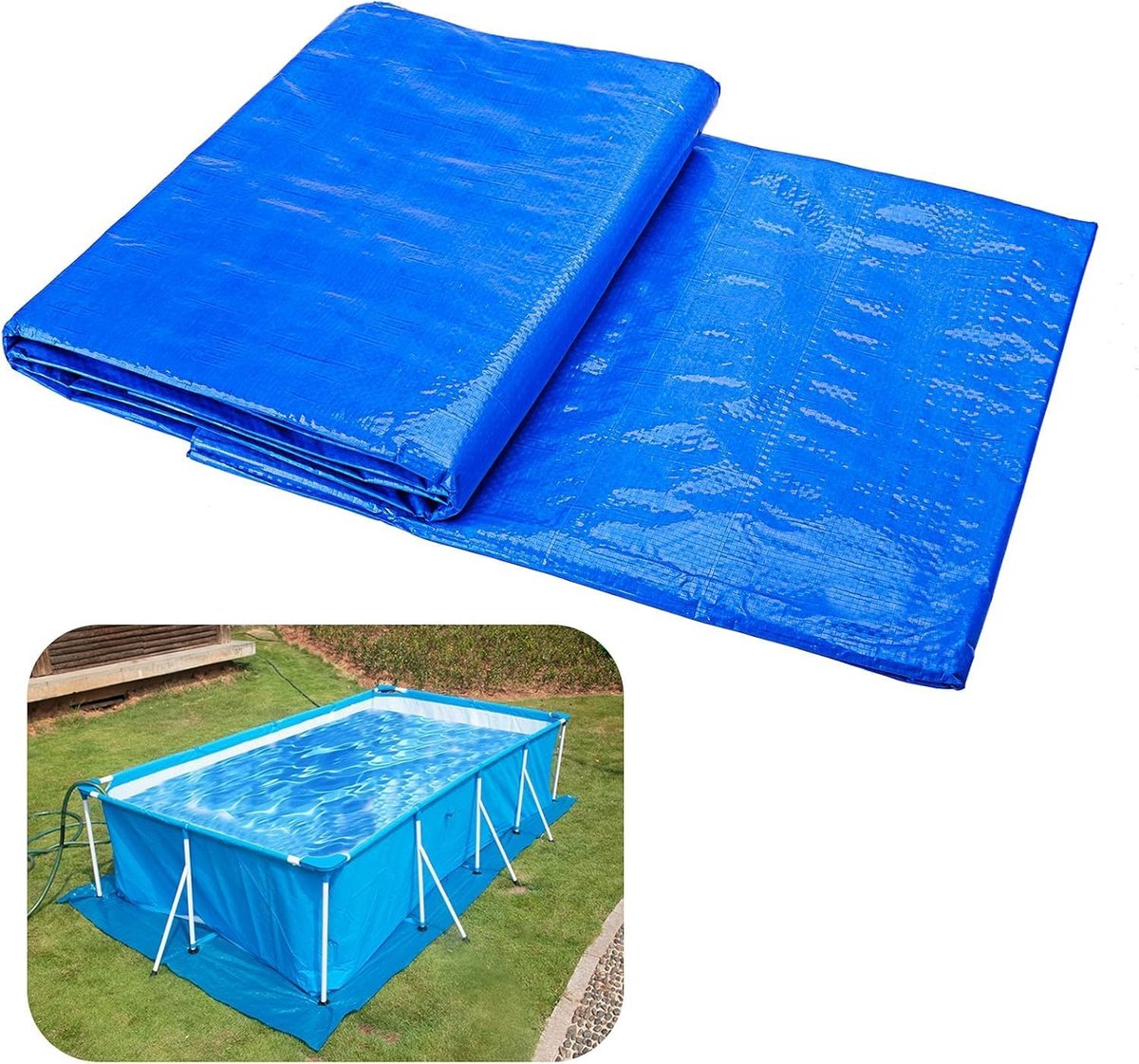 SnelShoppen - Outdoor Pool Mat Rectangular 400x400 cm - Blauw Waterdichte Tuin Bescherming Mat voor Zwembad, Zomer, Camping, Kinderen, Gras Bedekking