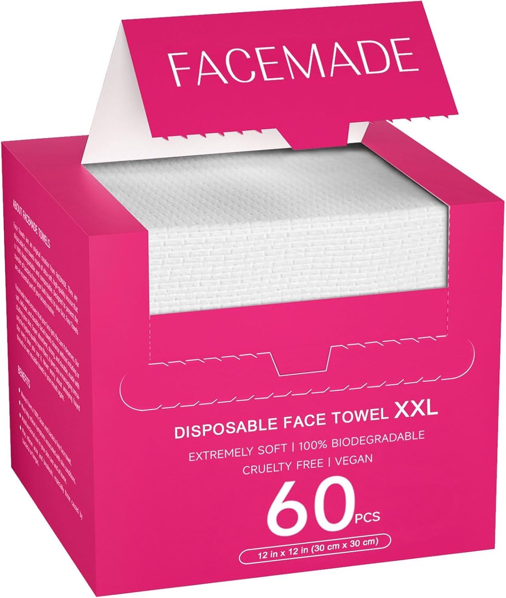 SnelShoppen - 60ct XXL Gezichtsdoekjes, 100% Biobased Wegwerp Make-up Verwijderaars, Ultra Zacht en Absorberend, Roze, Perfect voor Thuis en Reizen