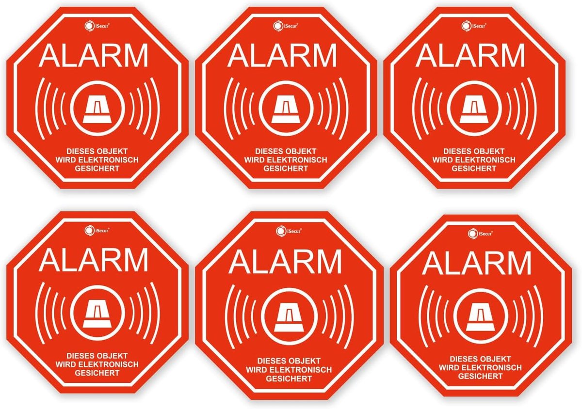 SnelShoppen - 6-delige Alarm Sticker Set 5x5 cm - Waarschuwingsstickers voor Elektronisch Alarmsysteem - Waterdicht en UV-bestendig voor Ramen en Deur