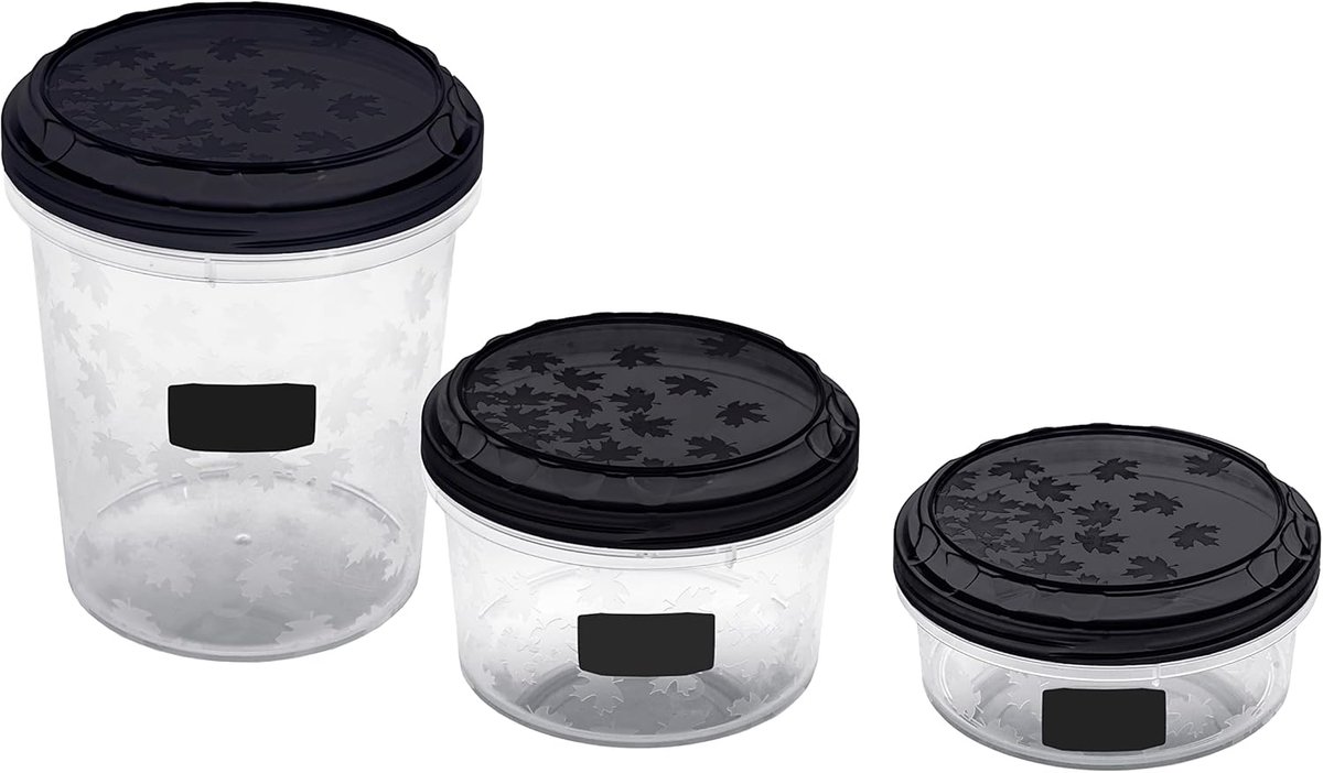 Set opbergbakken met twist-lock deksels, BPA-vrij plastic, zwart, diverse maten