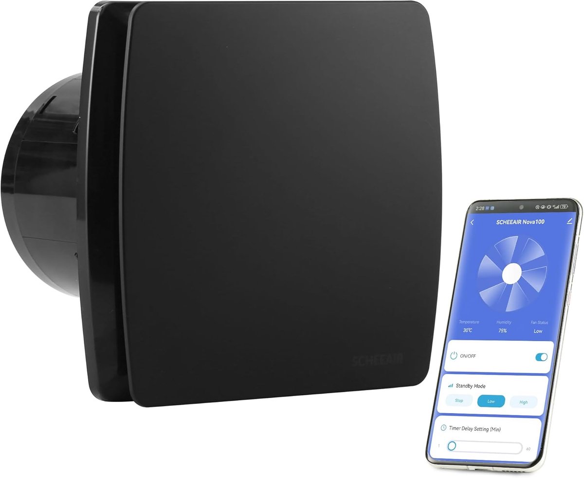 SnelShoppen - 100mm Smart WiFi Badkamer Ventilator met Vochtigheidssensor, Bewegingssensor en Vertragingstijd - Wand- en Plafondmontage, Afzuigventila