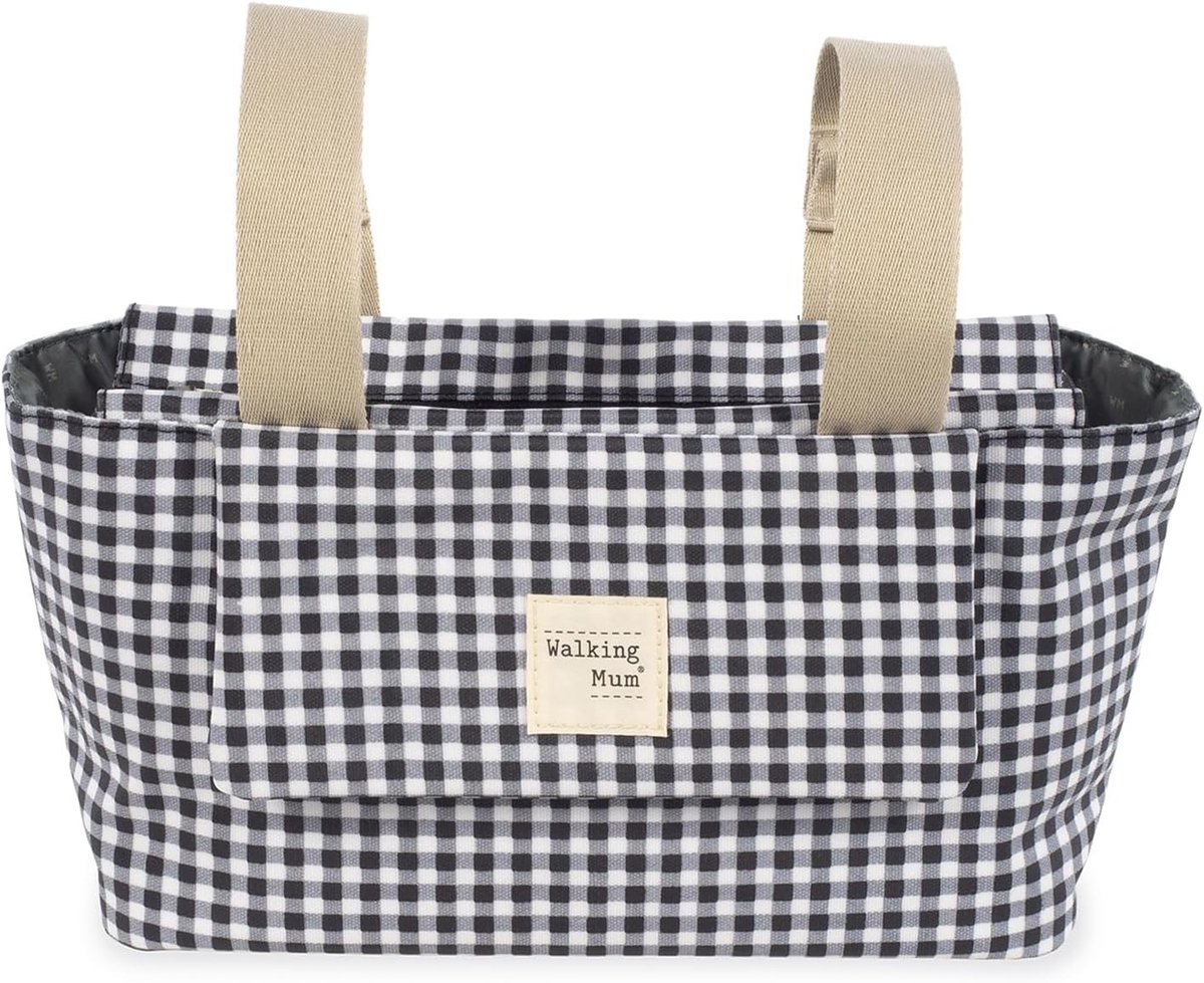 SnelShoppen - Luxe Baby Verzorgtas - I Love Vichy Luiertas met Korte Handvatten voor Buggy, Zwart, 31 x 17 x 12 cm, van 100% Plastic-gecoat Katoen, Id
