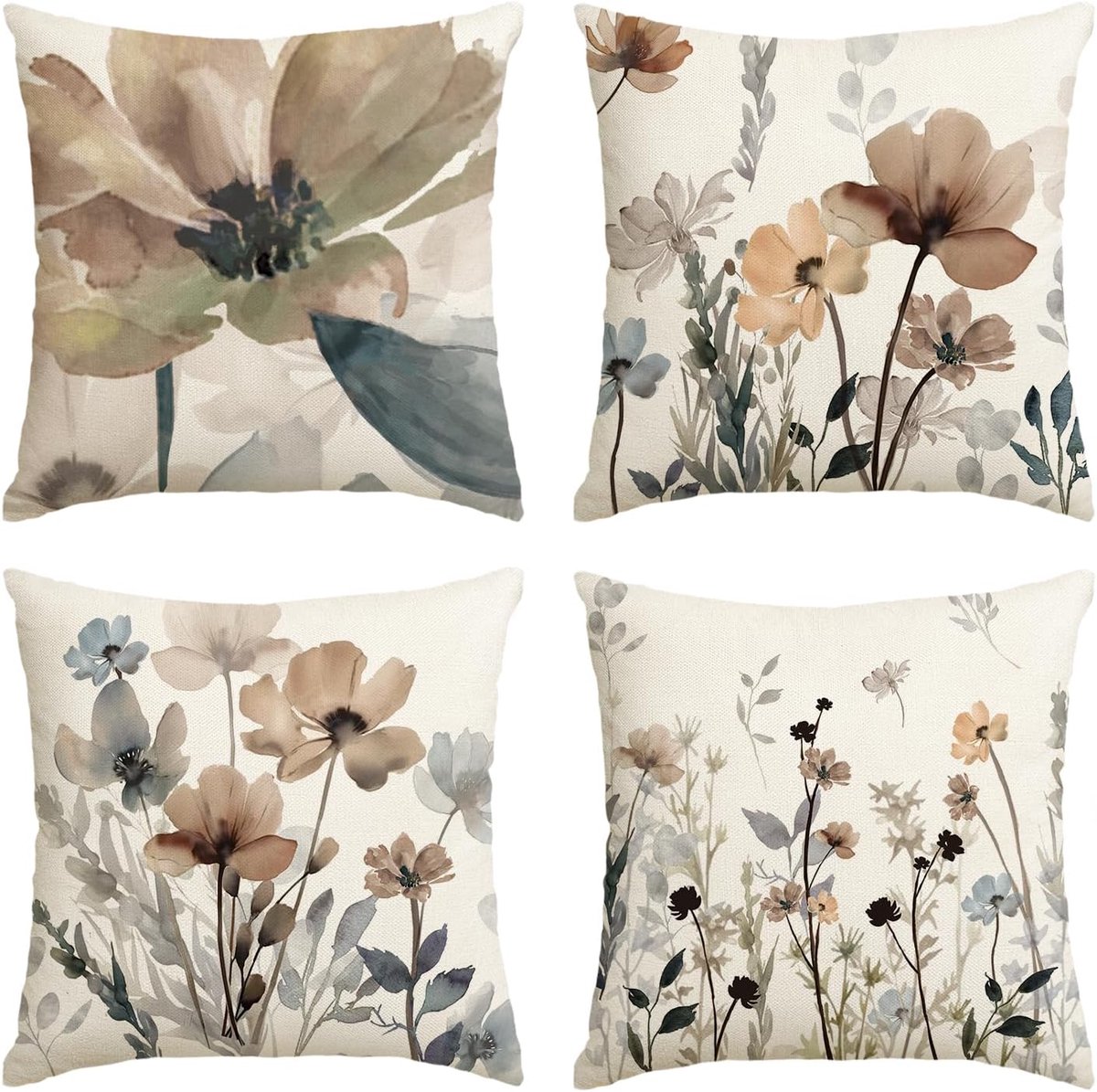 SnelShoppen - Set van 4 Geometrische Kussenhoezen 40x40cm met Wildernis Bloemenpatroon - Duurzaam Polyester - Machinewasbaar - Perfect voor Sofa en Wo