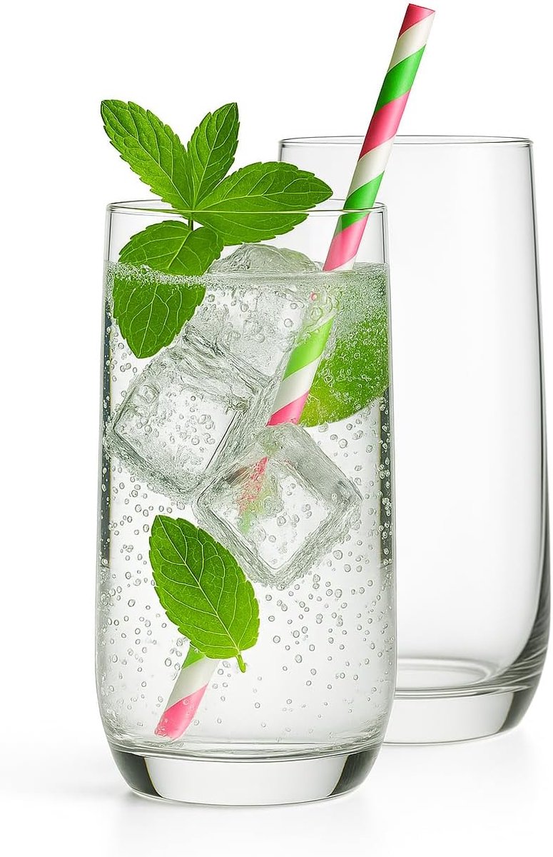 SnelShoppen - Set van 6 Drinkglazen - Long Drink Glazen - Water- en Sapglazen 360 ml - Vaatwasserbestendig - Duidelijk Glas - Perfect voor Feest, Tuin