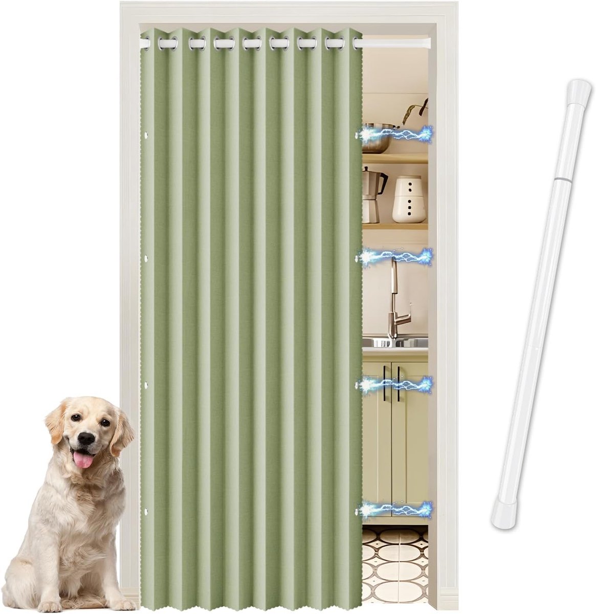 SnelShoppen - Gordijndeur met Telescoopstang, Verduisterend, Accordeondeur voor Woonkamer, Keuken, Kleedcabine, Kast, 195 cm Hoog, Wit, 70-125 cm, Zon