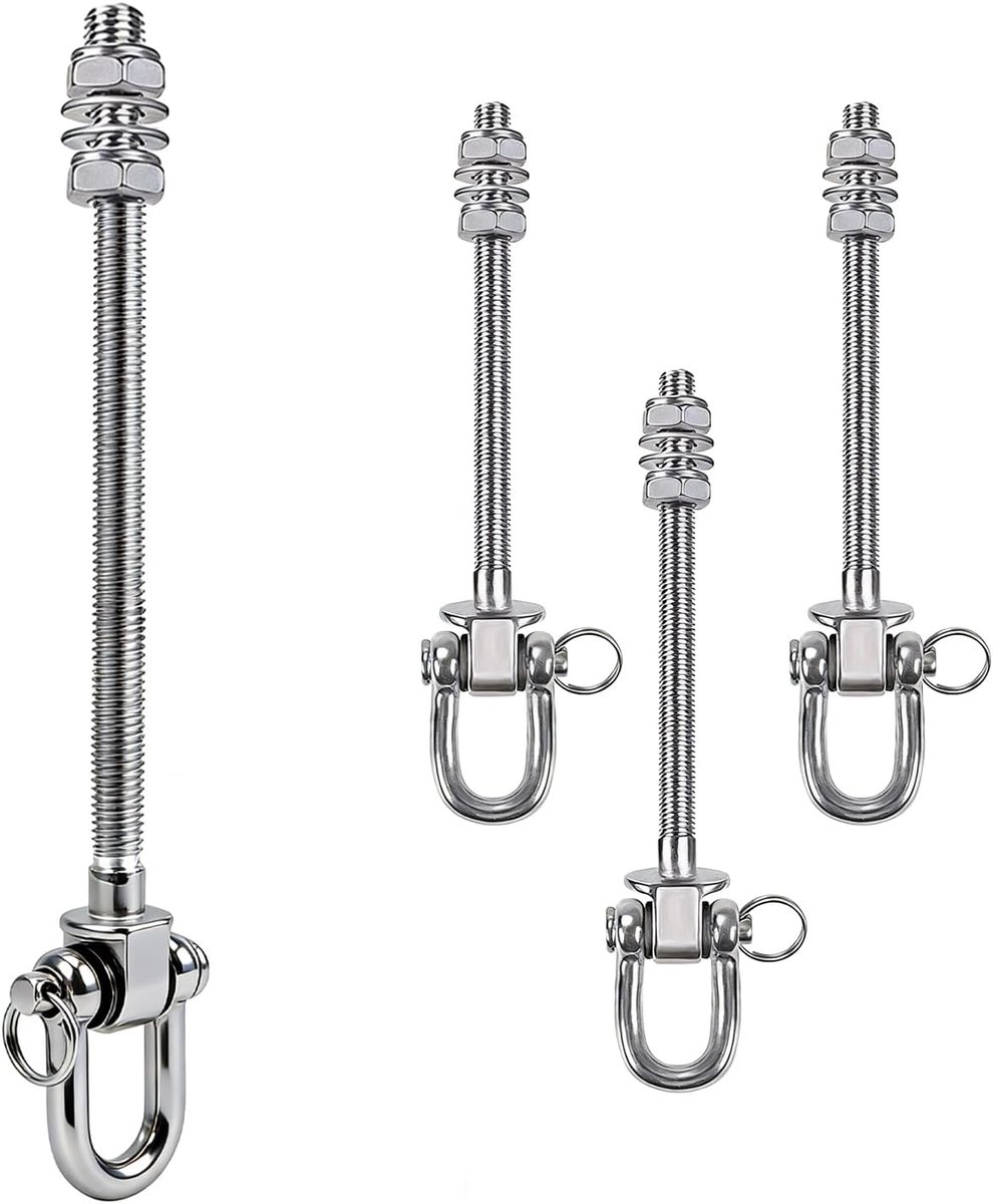 SnelShoppen - Roestvrijstalen Schommelhaken Set van 4 met Lagers, Zwenkbouten M10, Capaciteit 680 kg, Stille Draaibare Haken voor Hangmat, Yoga-Hangma
