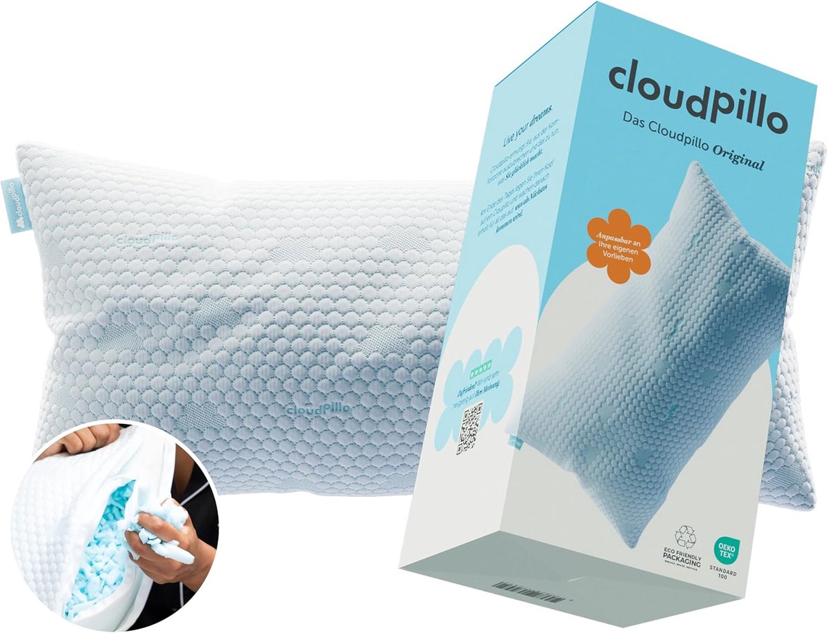 SnelShoppen - Cloudpillo Premium Memory Foam Kussen 40x80 cm - Ergonomisch Hoofdkussen - Hoogte Verstelbaar - Hypoallergeen Bedkussen - Koel/Warm Kuss