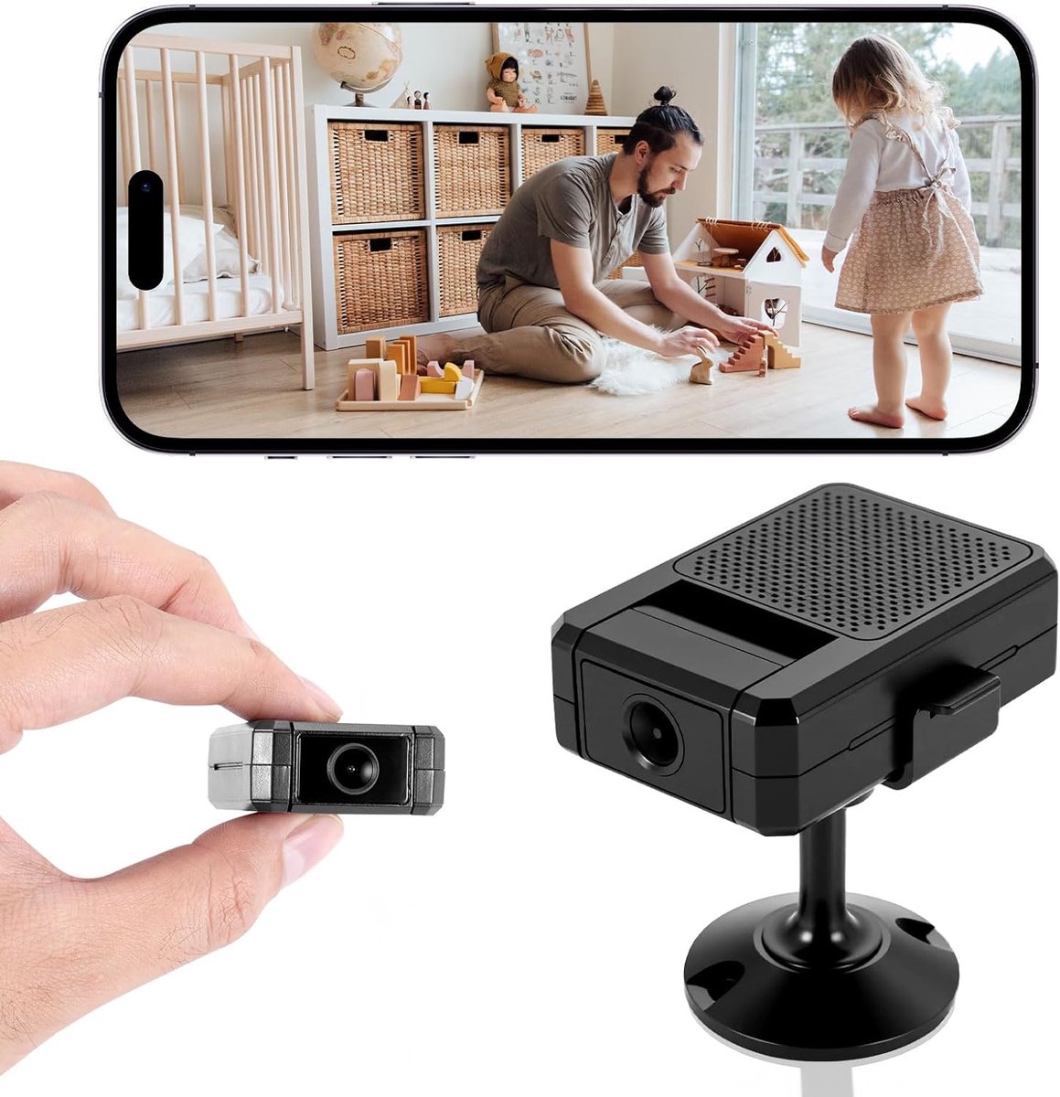 SnelShoppen - Mini Spy Camera 1080P HD Bewakingscamera, WiFi, Binnen/Buiten, 180° Draaiende Lens, Nachtzicht, Beweging Detector, Live Streaming - Type