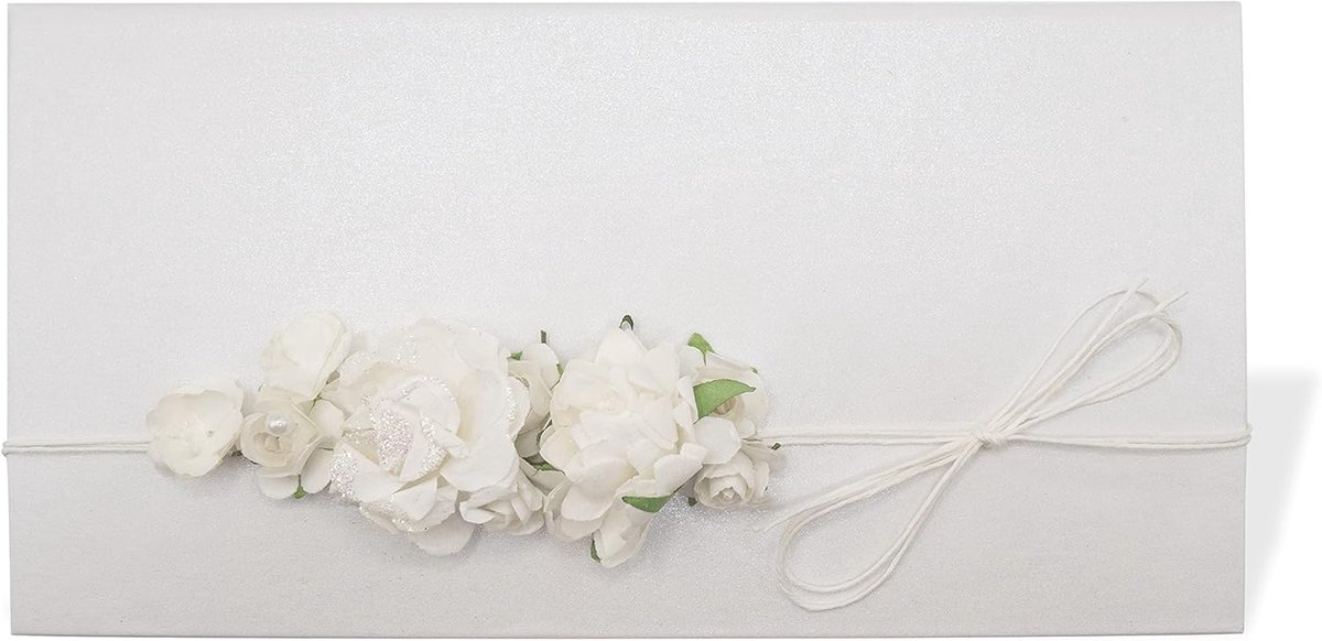 SnelShoppen - Decoratieve Geldenvelop voor Bruiloft, Geldcadeau met Wenskaart voor Bruidegom, Doop, Communie, Ceremonie, 10.5 x 19.5 cm, Wit, Luxe