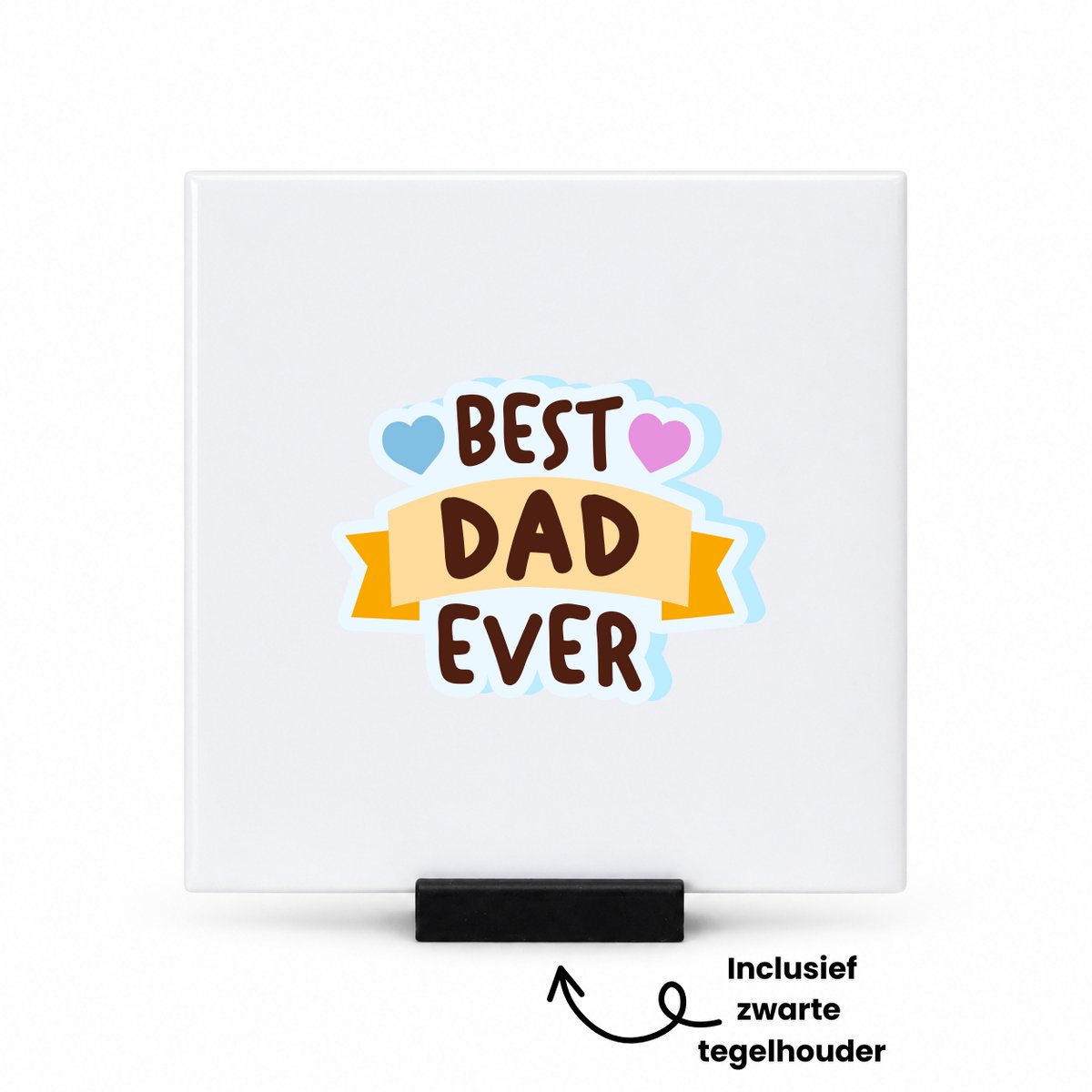 Hacebo Best dad ever tegeltje met tegelhouder - Papa - Beste papa - tegeltjes met tekst - Vaderdag cadeautje - Cadeau voor papa - Verjaardag - Geschenk - Cadeau - Gift - spreuktegels - 10.8x10.8 CM Wit
