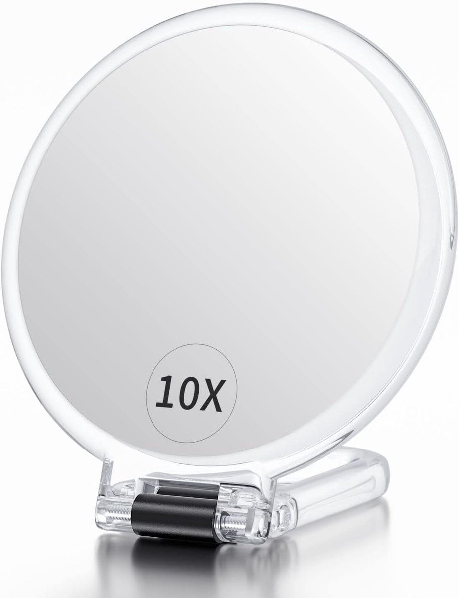 SnelShoppen - Handspiegel met Handvat 10X/1X, Dubbelzijdige Vergrotende Make-up Spiegel met Stand, Opvouwbare Draagbare Compacte Spiegel voor Make-up