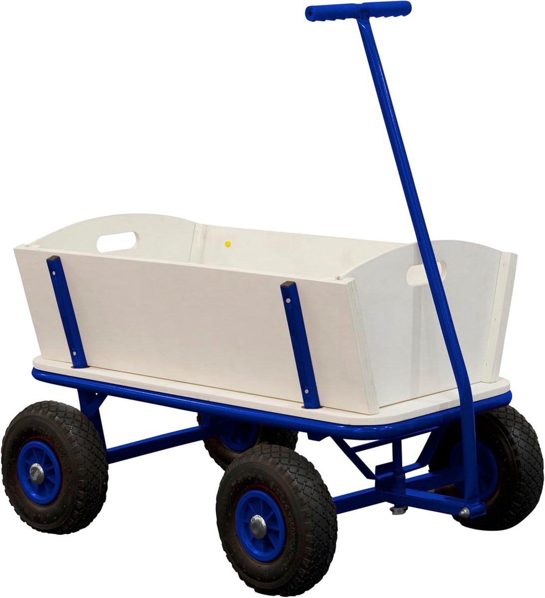 Billy Beach Wagon/Bolderkar van blank hout | Bolderwagen met luchtbanden in blauw | 94 x 61 x 97 cm