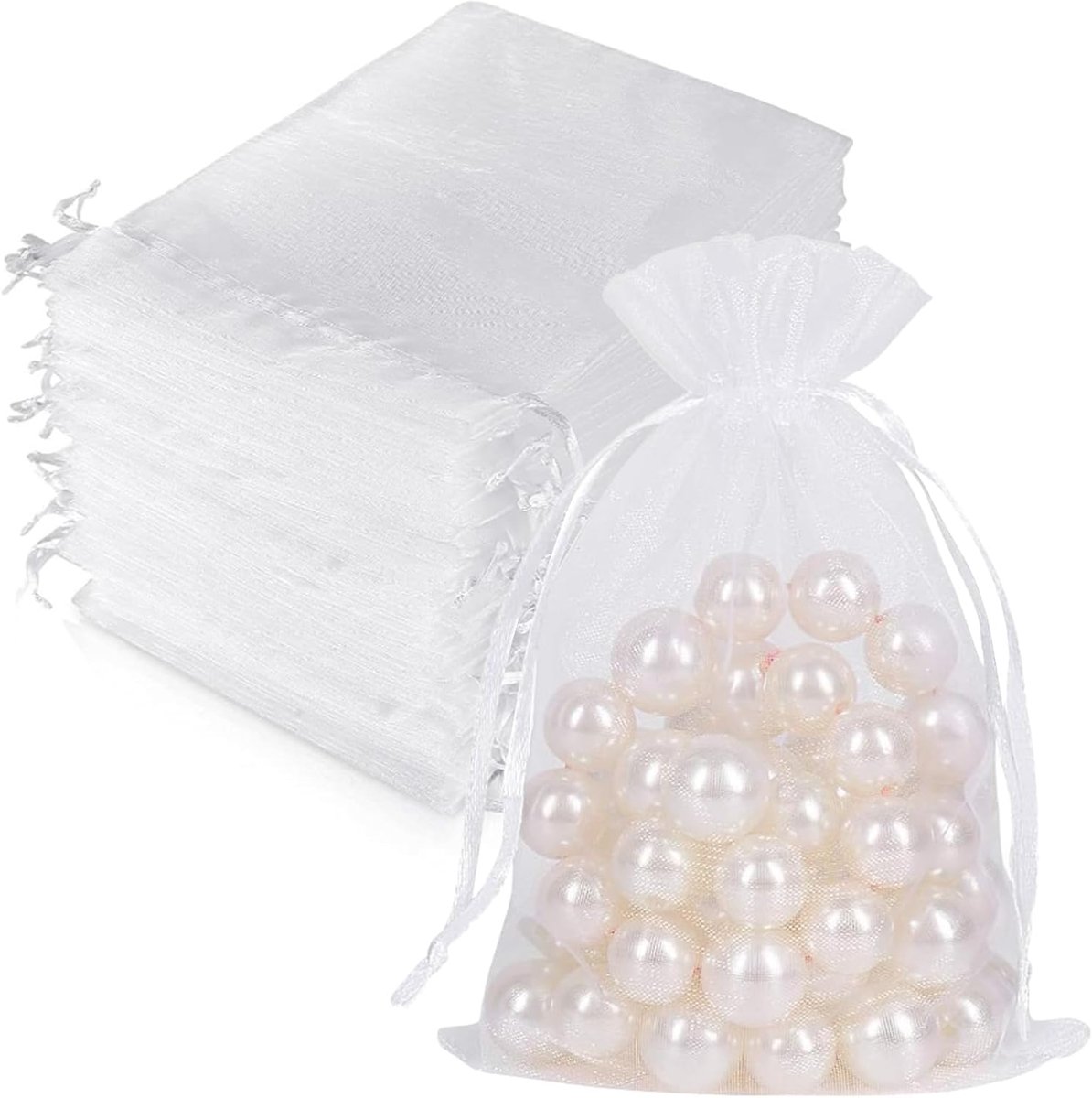 200 stuks organza zakjes wit, wit organza geschenkzakken, 10 x 15 cm medium organza bruiloft gunst trekkoord zakken mesh zakjes voor klein cadeau, bruiloft sieraden tassen, sieraden zakjes