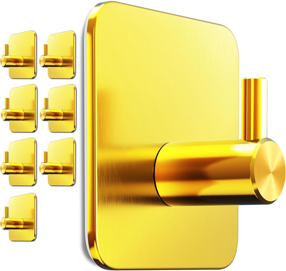 Handdoekhouder zonder boren, set van 8 stuks, roestvrije gouden badkamerhanddoekhouder, zelfklevende haak van roestvrij staal, haken met waterdichte kleefpads, zelfklevende haak, als praktische