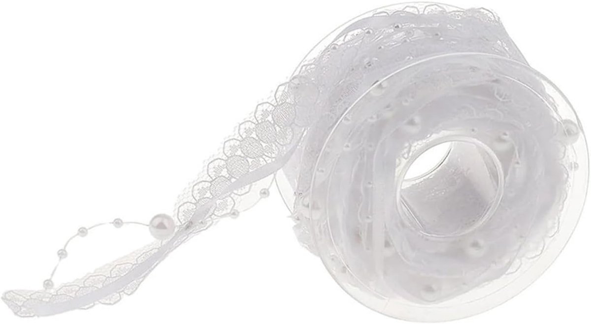 Linten, stof, 5 m, kantband, decoratieband, linten voor geschenkverpakkingen, kerstlinten, geschikt voor doe-het-zelf handwerk, naaien, handwerk, verpakking (wit)