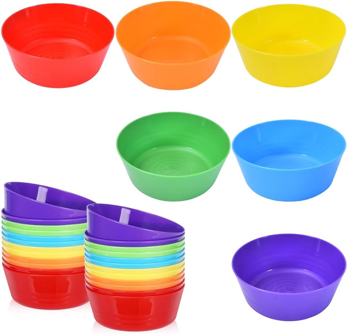 Set van 24 herbruikbare plastic kommen van 300 ml, onbreekbaar ontbijtkom voor kinderen, kom voor soep en snacks, vaatwasmachine- en magnetronbestendig, voor fruitsalade, snacks, soepen en meer