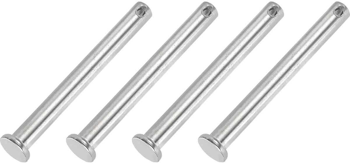 8 x 75 mm spelden met één gat, 4 stuks roestvrij staal 304 met platte kop voor steekslot voor scharniersystemen, zilver