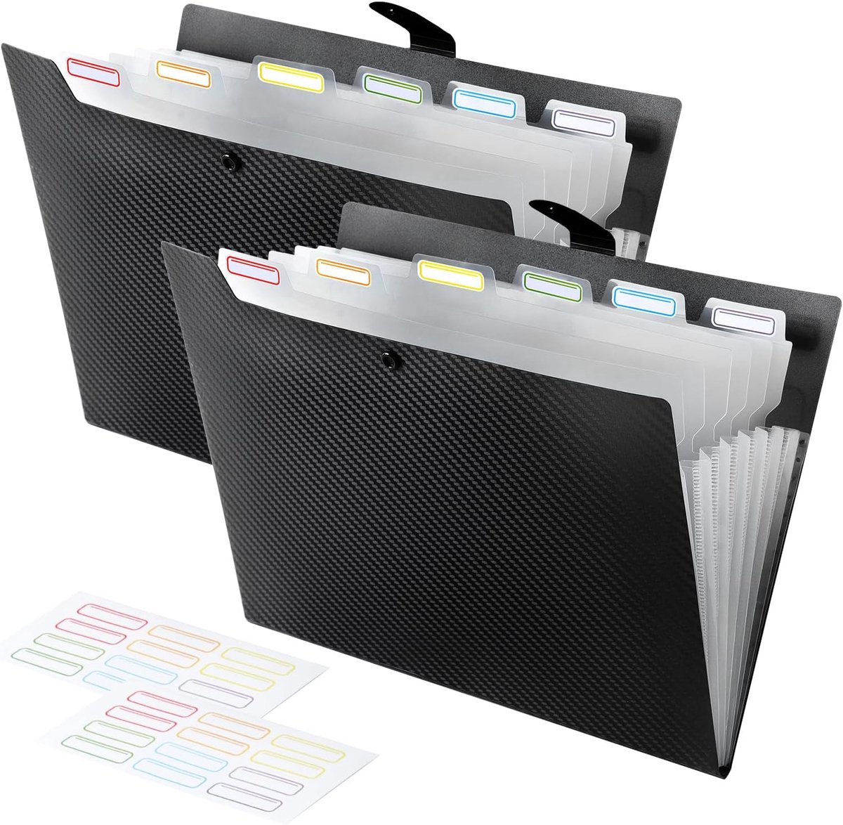 Waaiermap A4 met 7 Vakken, 2 Stuks Documentenmap, Snelhechter, A4, Plastic, Stabiel Ontwerp Van Het Etiket, Ringband, Knoopdesign, Voorkomt Strooiing, Register voor Mappen