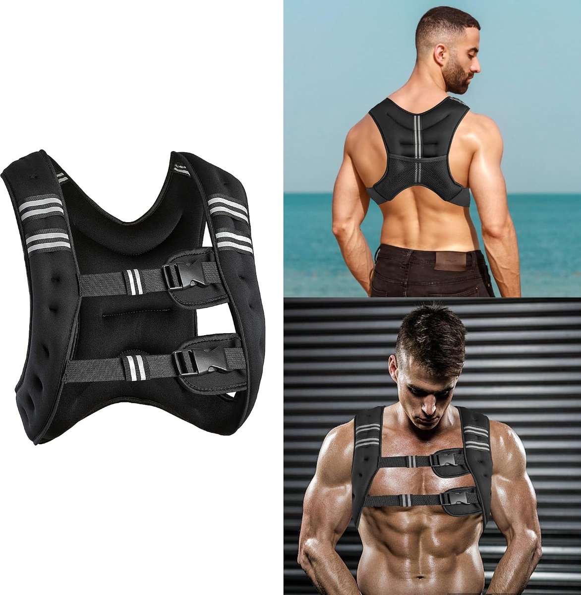 Gewichtsvest 10 kg, trainingsvest, verstelbaar, met ijzeren gewichten, gespriemen en reflecterende band, gewichtsvest voor crosstraining, krachttraining, calisthenics en gym