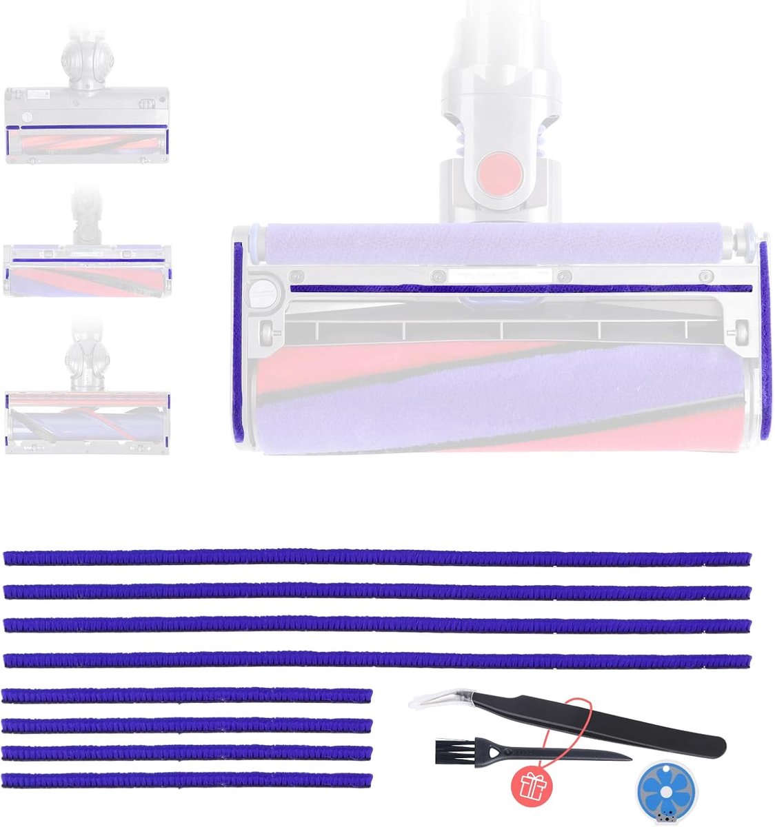 Set van 8 pluche strips voor Dyson V6 V7 V8 V10 V11 V12 V15 DC58 DC59 DC62 DC72 DC74 stofzuiger, reserveonderdelen voor stofzuiger, borstel, 4 lang (23 cm), 4 kort (11,5 cm)