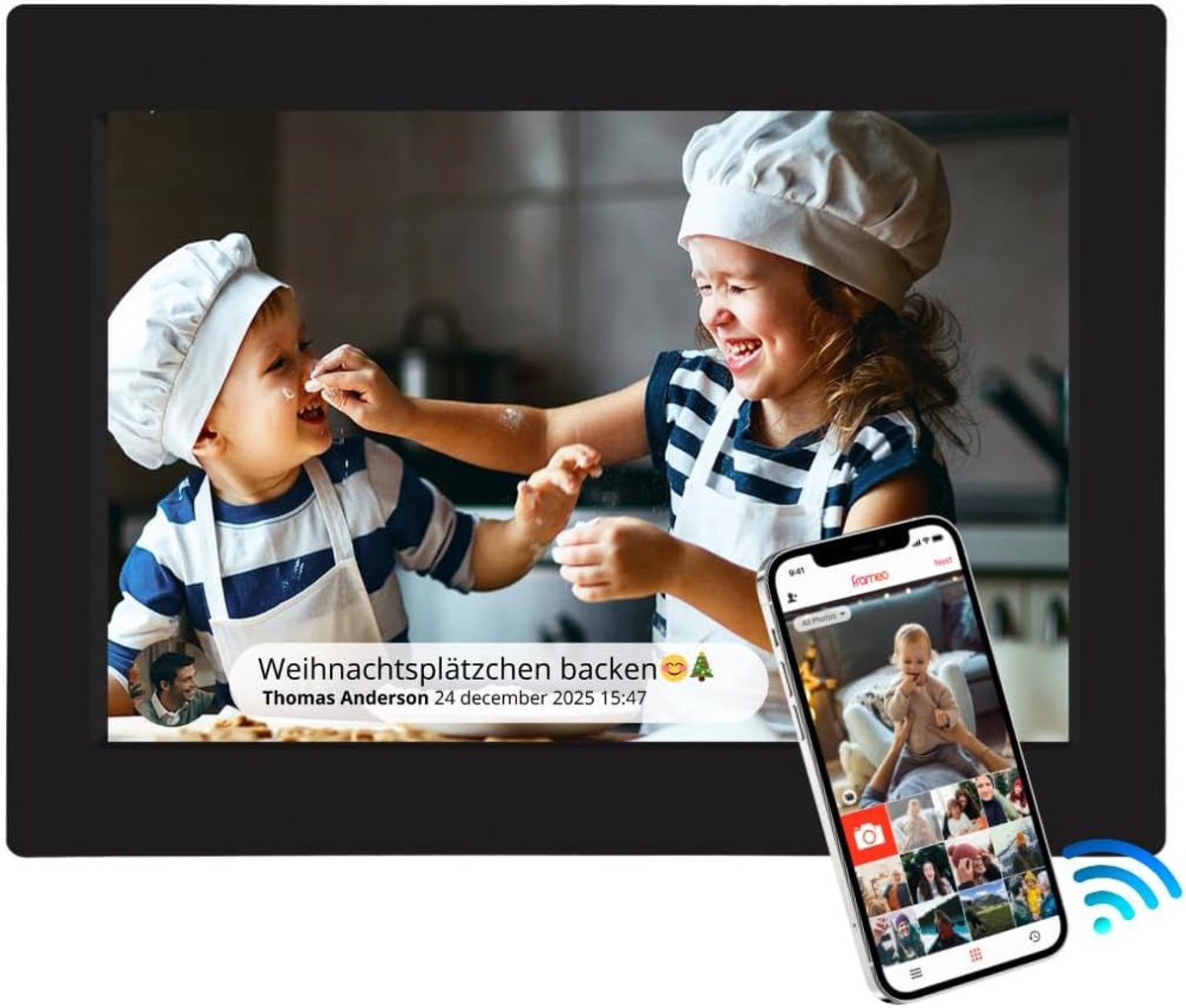 Digitale fotolijst, wifi-fotolijst, extra groot scherm (10,1 inch), hoge helderheid, touchscreen, stuur gratis foto's/video's met de Frameo-app