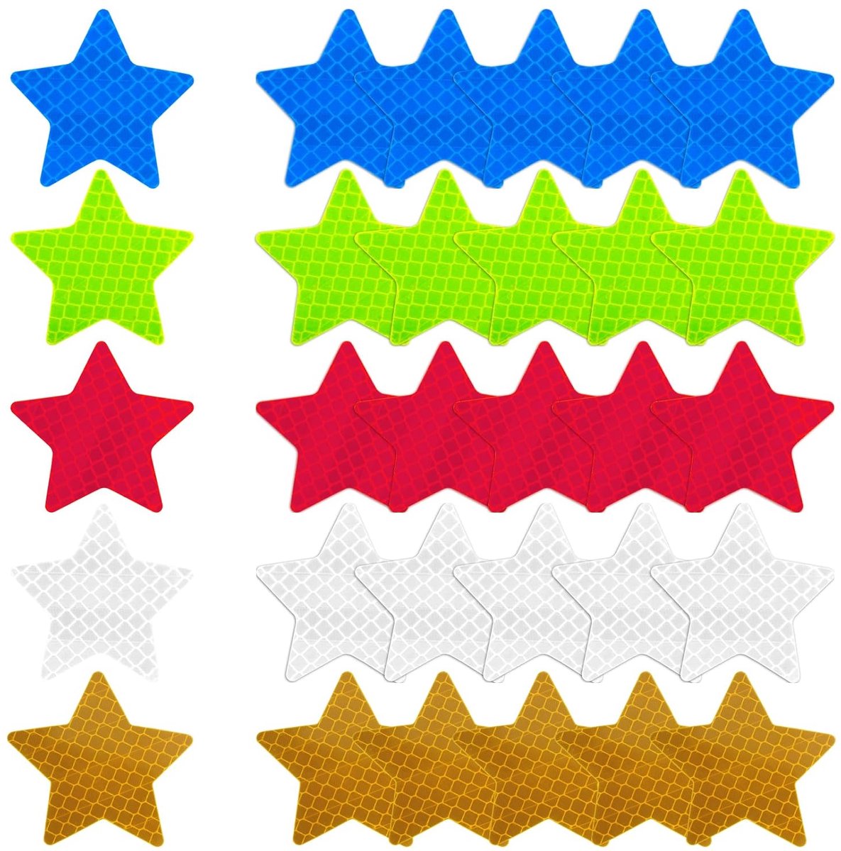 30 stuks reflectorstickers, 5 kleuren reflecterende stickers, ster, fietsstickers, reflectorstickers, waterdicht, reflectorband, zelfklevend, voor voertuigen, fietsen, motorfietsen