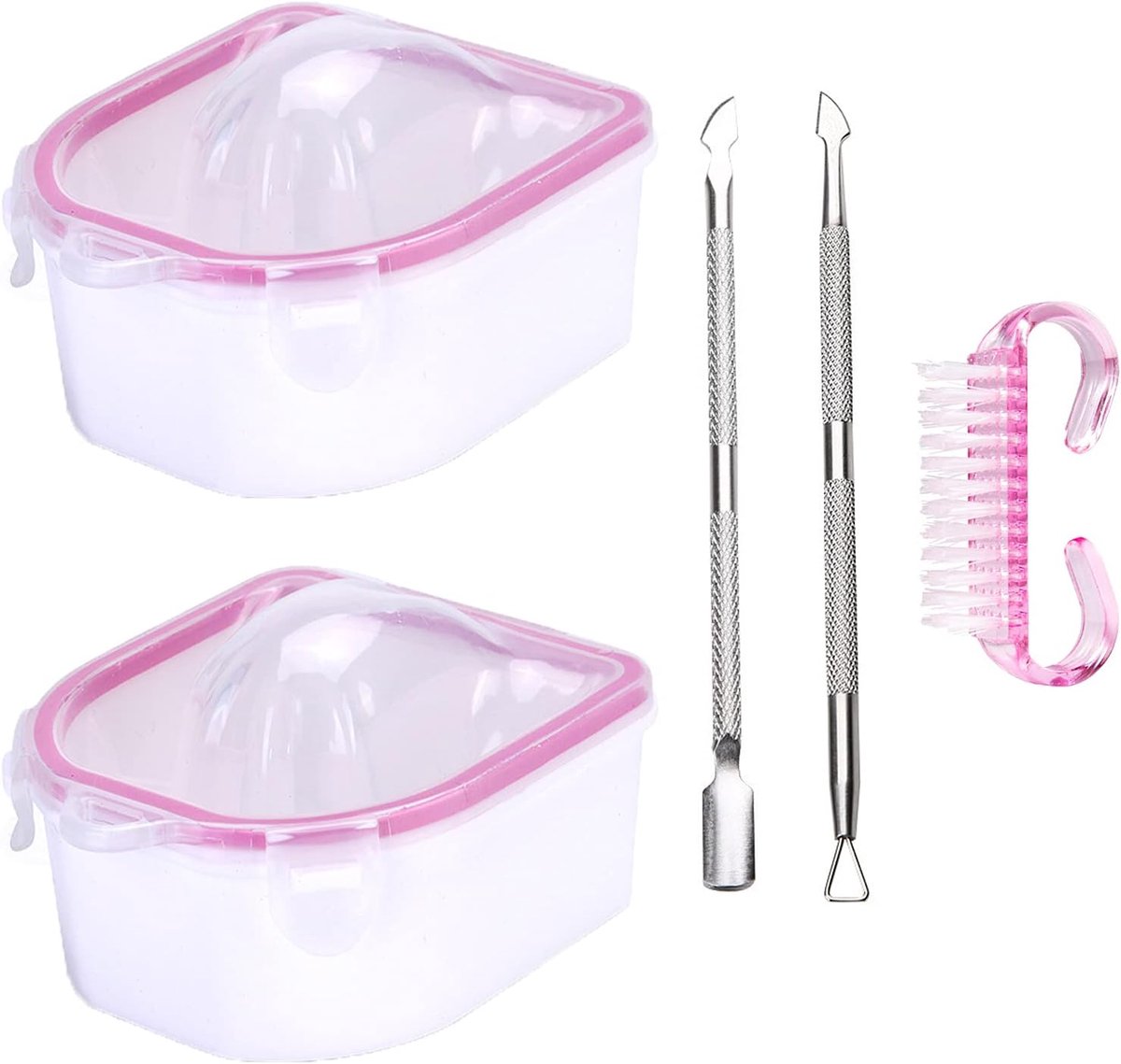 Nagelweekkomset, 2 stuks vingerweekkom Handvat Grip Nagelborstel Driehoek Cuticula Dunschiller en RVS Cuticle Pusher Nail Art Tool voor vingernagel teennagel verzorgende reinigingsborstels Kit..