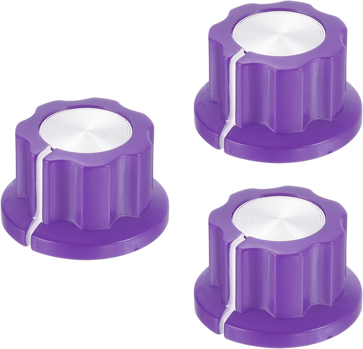 3 stuks potentiometer-knop, geschikt voor potas 1/4 inch, messing inzetstuk, schroefbevestiging, violet, draaiknoppen voor volumeregelaar voor vervangend pedaal, gitaareffecten