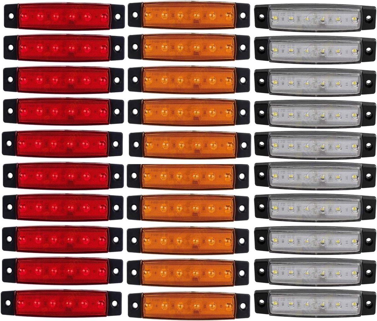 stuks zijknipperlichten voor vrachtwagen, aanhanger, 12 V, 6 leds rood/wit, oranje