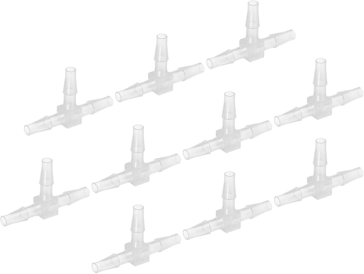 1/4" Kunststof T-vormige slangaansluiting, 10 stuks gelijke T-vormige 3-weg verbindingssplijter adapter verbindingspunt getande gespleten voor lucht water brandstof gas vloeistof pijp