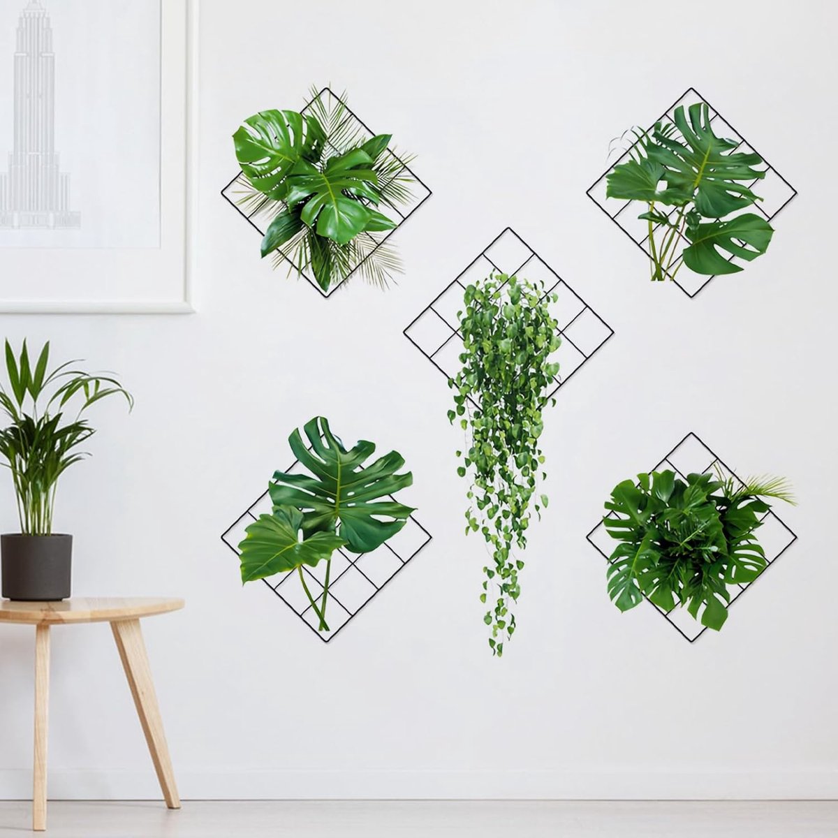 2 stuks wandtattoos, planten, pvc, zelfklevende stickers voor de muur met 3D-effect, muursticker woonkamer, 6 motieven, voor woonkamer en slaapkamer