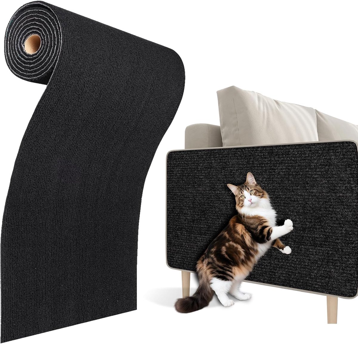 Kratzteppich Katze Wand Zwart 40CMx2M Kratzmatte zelfklevend Zwart Bank Schrank Meubelschutz Katten Anti-kratz folie voor katten Vloerteppich Rolle Kattenkratzmatten zelfklevend