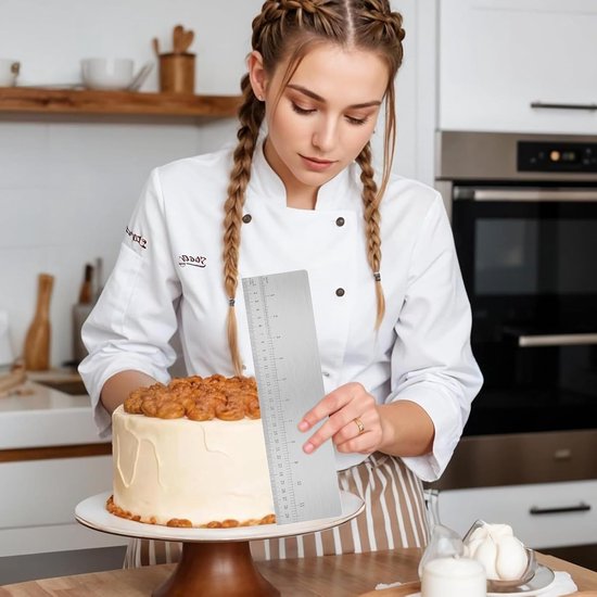 Spatels van roestvrij staal met 30cm schaal en 2-in-1 taartspatel voor gladstrijken voor verschillende vormen van kam-taartranden, taartuitstekers voor mousse, botercrème, taartdecoratie — afbeelding 3