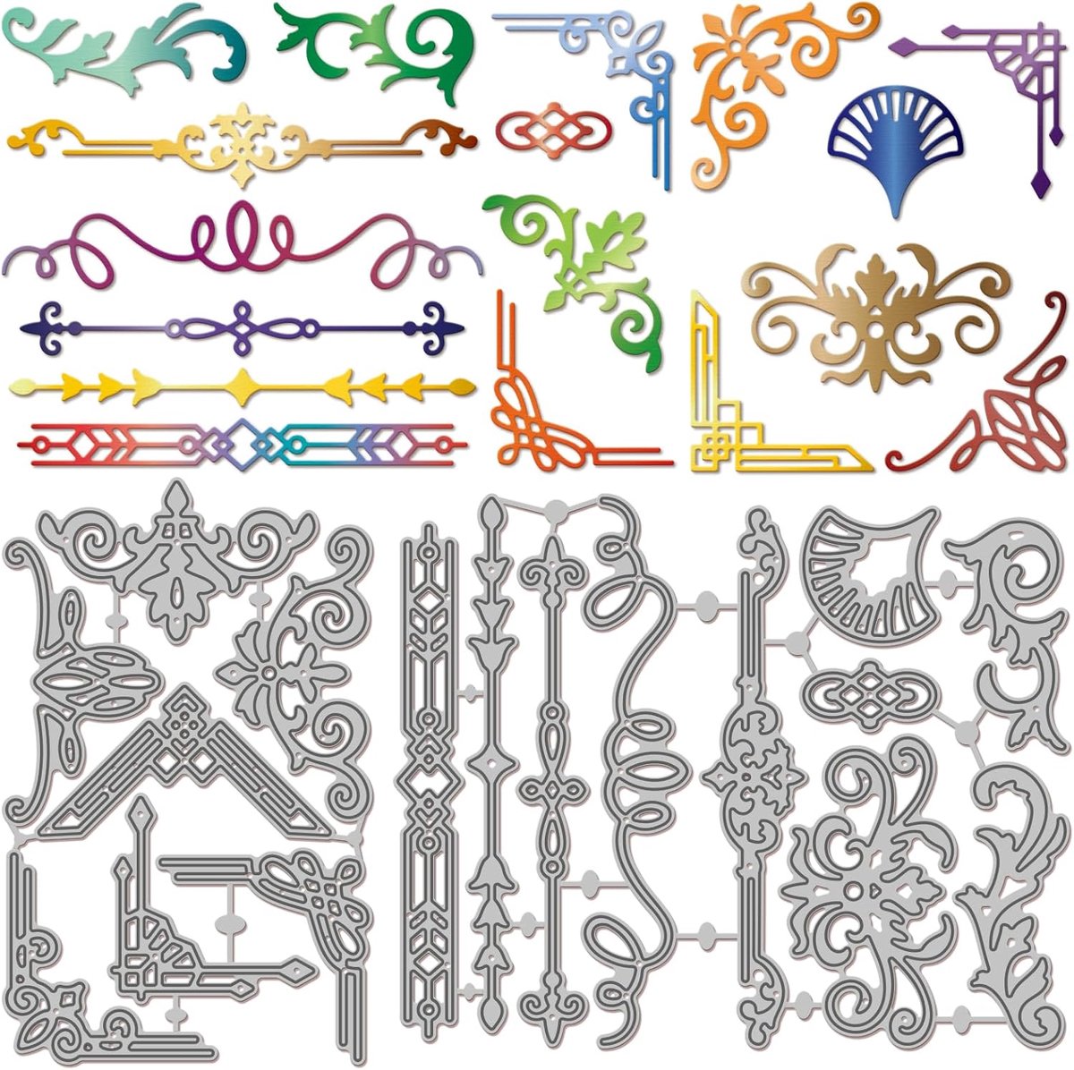 Decoratieve Kunst Hoekpatroon Raamframe Stansvormen Voor Het Maken van Kaarten Punten Hoek Stansen Frame Metalen Ponsen Sjablonen Voor DIY Scrapbooking Randreliëf Fotoalbum Knutseldecor