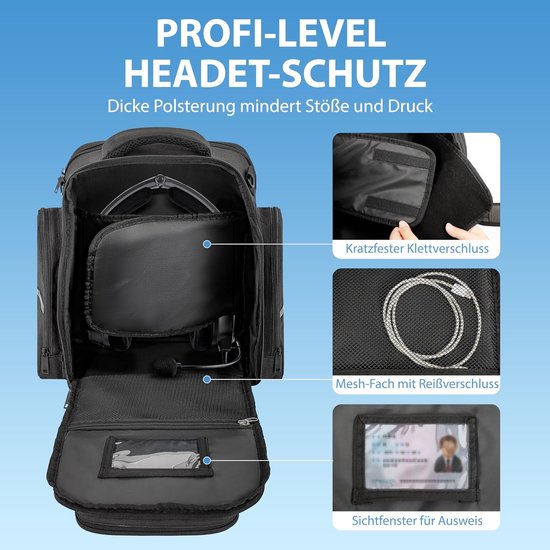 Vliegtas voor piloten, piloottas voor aviatie-headset met gewatteerde bescherming, geschikt voor vliegheadset, iPad en vliegaccessoires, met meerdere vakken, cadeau voor piloten, zwart (alleen tas) — afbeelding 2
