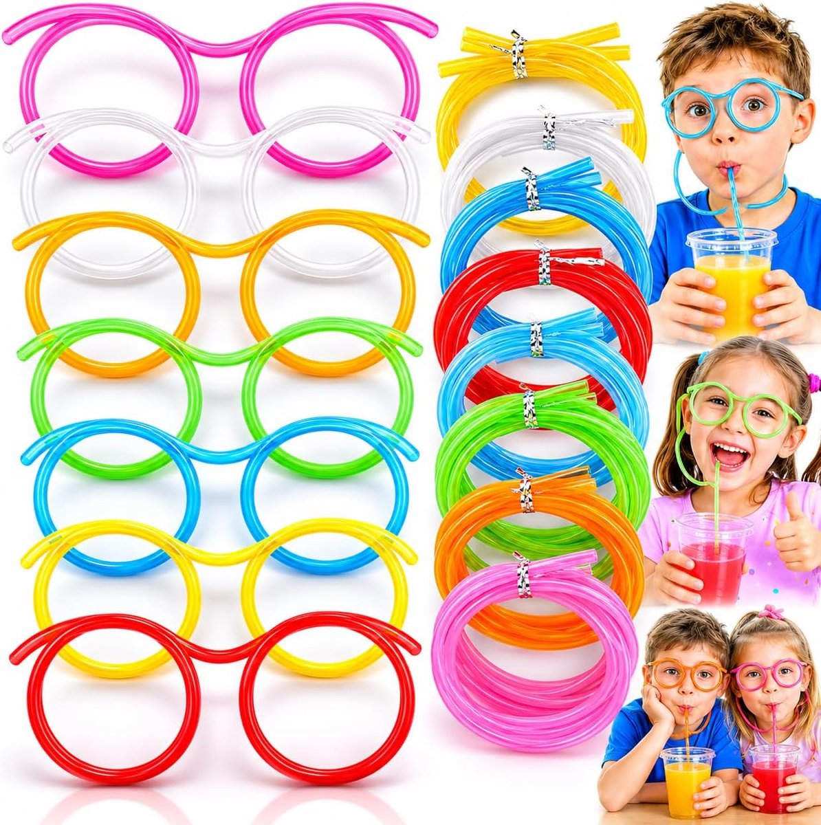 Herbruikbare Dwaze Stro Bril Brillen Rietjes Brillen Crazy Fun Loop Rietjes Nieuwigheid Drinken Brillen Stro voor Kinderen Party Jaarlijkse Vergadering Feesten Verjaardag