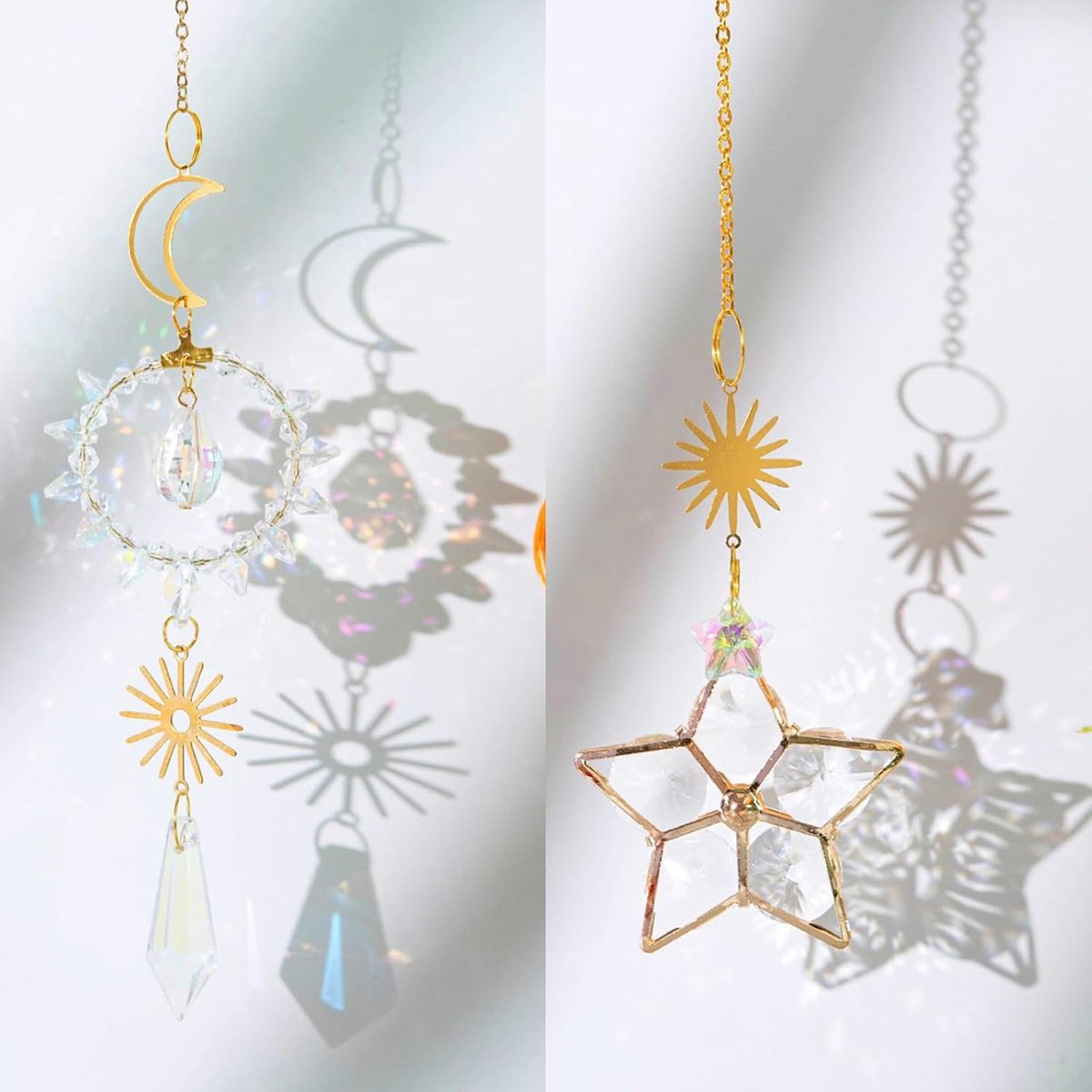 2 stuks Sun Catcher Crystal Wind Chimes, Zon Catchers Met Kristallen, Hangende Regenboogprisma Kijkvenster, Voor Window Opknoping Crystal Wind Chimes Kleurrijke, Plafond Kamer Decor