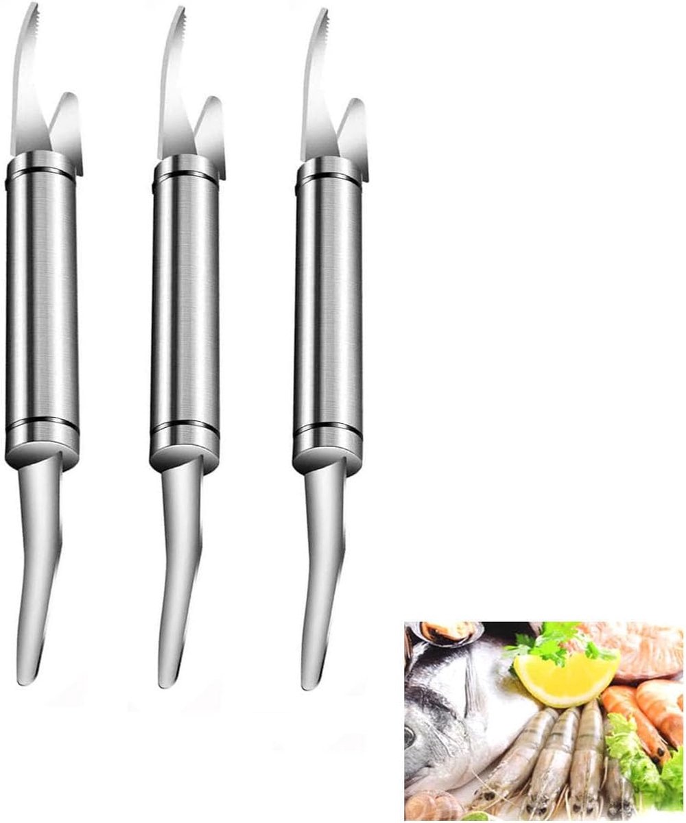 3 stuks roestvrij stalen garnalenschiller, garnalenschiller, multifunctioneel garnalenkoord, zeevruchten, gereedschap voor producten zoals garnalen en vis