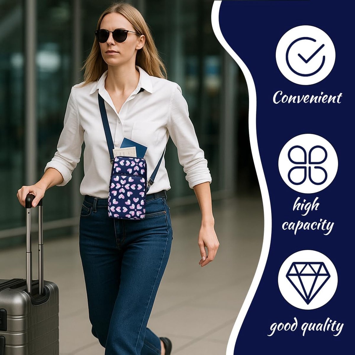 1 stuks crossbody tas voor dames, dames schoudertas, mobiele telefoon om te hangen, nylon mobiele telefoon, mini-tas, kleine schoudertas, multifunctionele telefoontas, mobiele telefoontas om