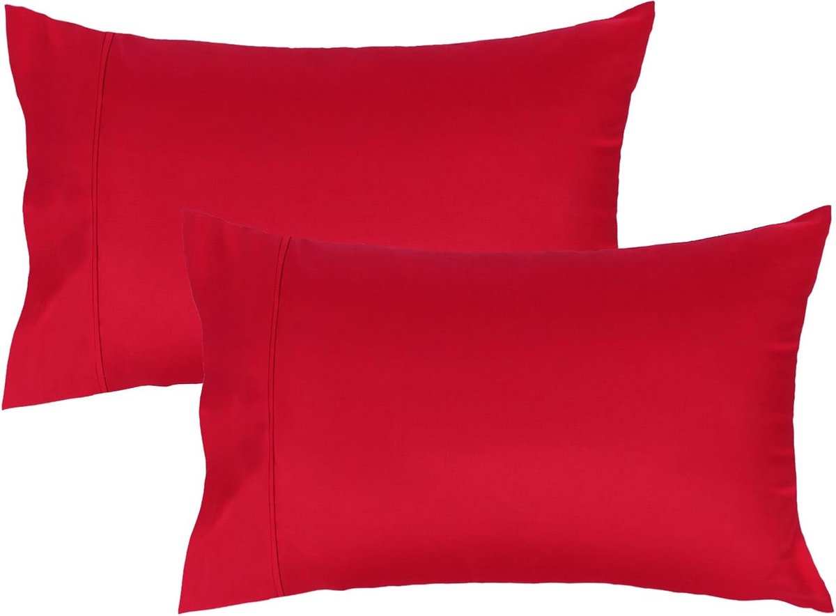 Kussenslopen 50 x 91 cm, 100 Procent Katoensatijn, Ademend, Verkoelend, Zacht voor Kwaliteitsvolle Slaap, Kussenslopen met Envelopsluiting, Rood