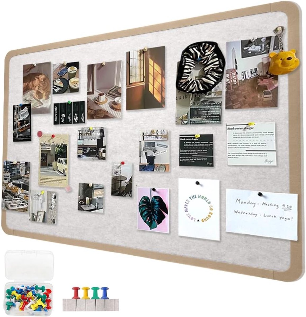rechthoekig vilten prikbord, groot, modern aanslagbord met 25 priknaalden voor thuis, kantoor en school, decoratief vilt, zelfklevend