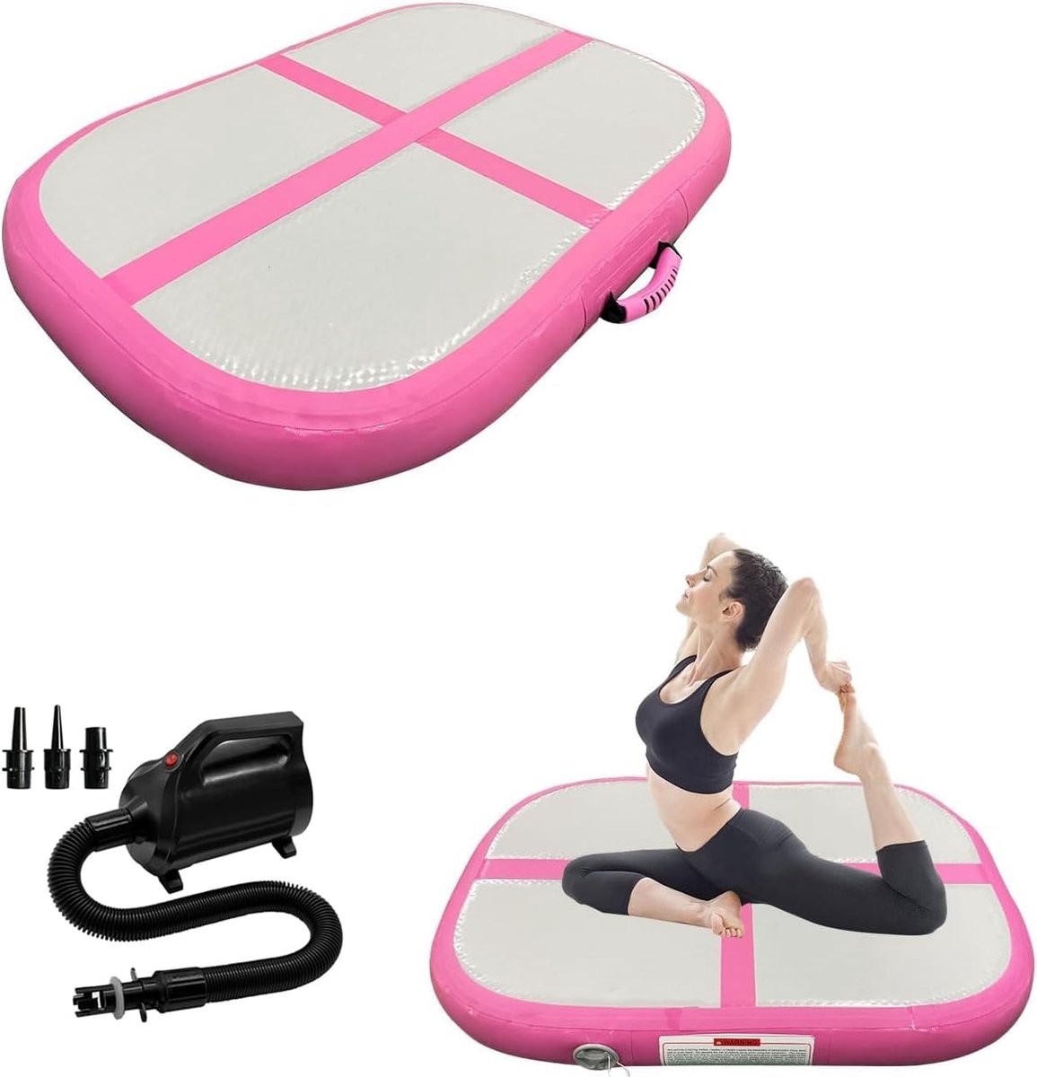 Opblaasbare gymnastiekmat, turnblok, tumblingblok, trainingsblok, trainingsblok, sportblok, gymnastiekblok met pomp