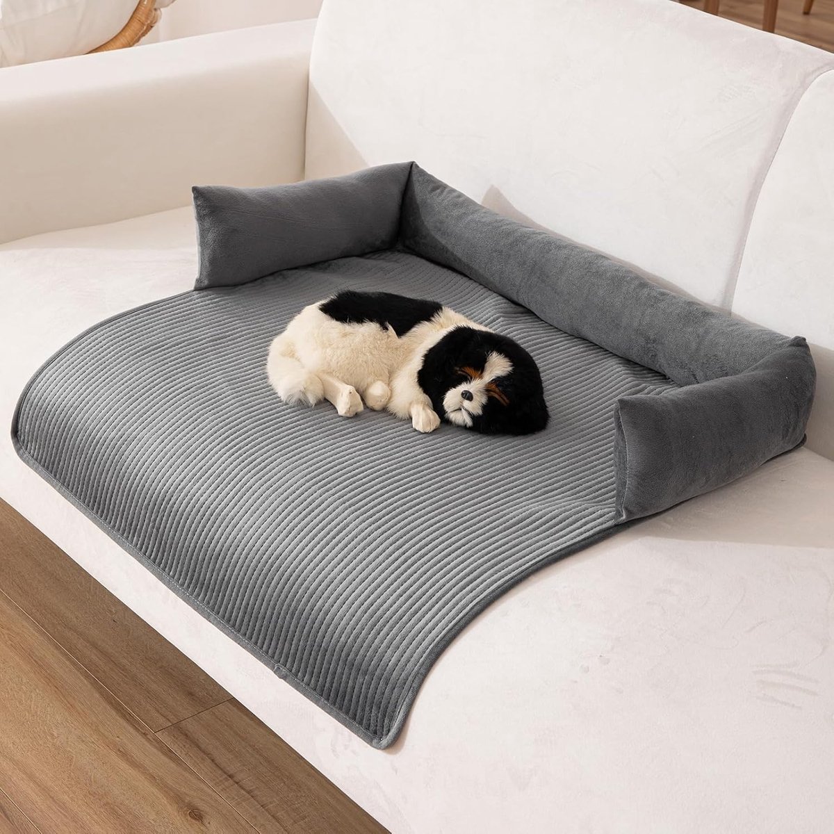 hondenkussen, hondendeken, bank met rand, bankbescherming, hondenbed voor bank, wasbaar, hondenmat, wollig hondenbed, grijs, 75 x 75 cm