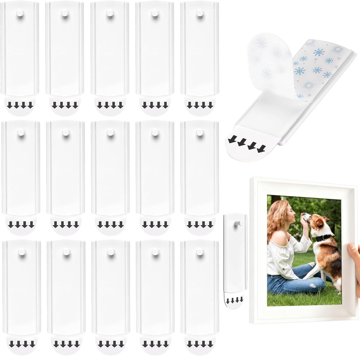 15 stuks zelfklevende spijkers voor fotolijsten, zelfklevende fotohaken met hoge draagkracht, universele kleefhaken foto's, zelfklevende spijkers aan de muur voor het ophangen van foto's en lijsten