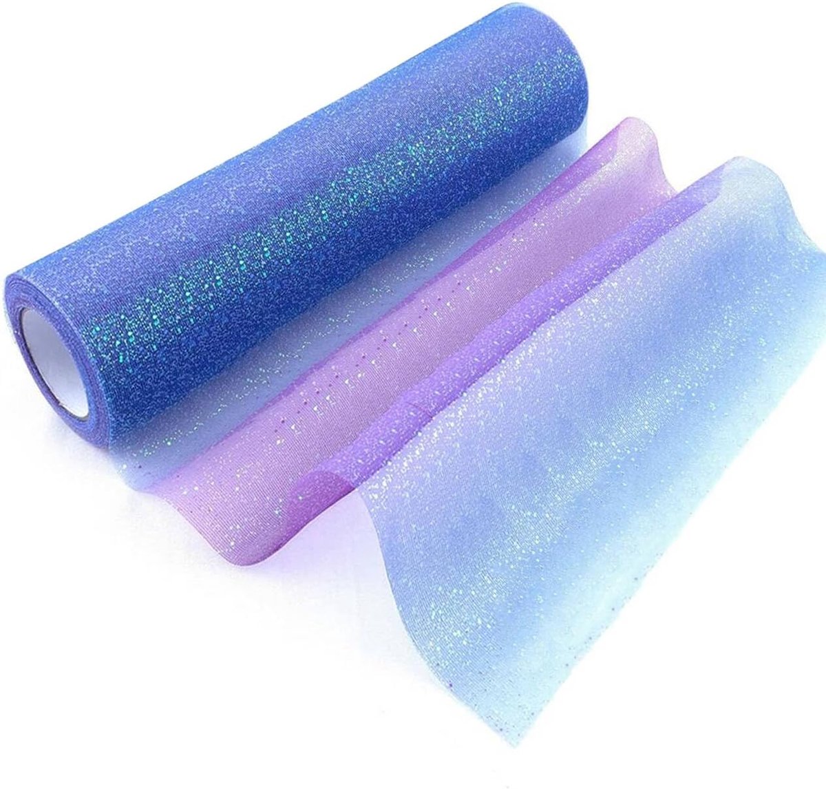 stof, regenboog, tafelloper, 30 x 9 m, organza glitter tule band, meisjes, regenboog, tulestof, decoratieve stof, voor verjaardagen, bruiloft, feest (blauw-paars)
