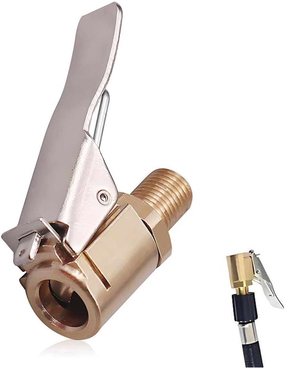 1 x bandenvuladapter met hefboommechanisme, professionele luchtcompressor-accessoires met klem-inflatiemondstuk en messing adapter, 8 mm voor ventielen met schroefdraad